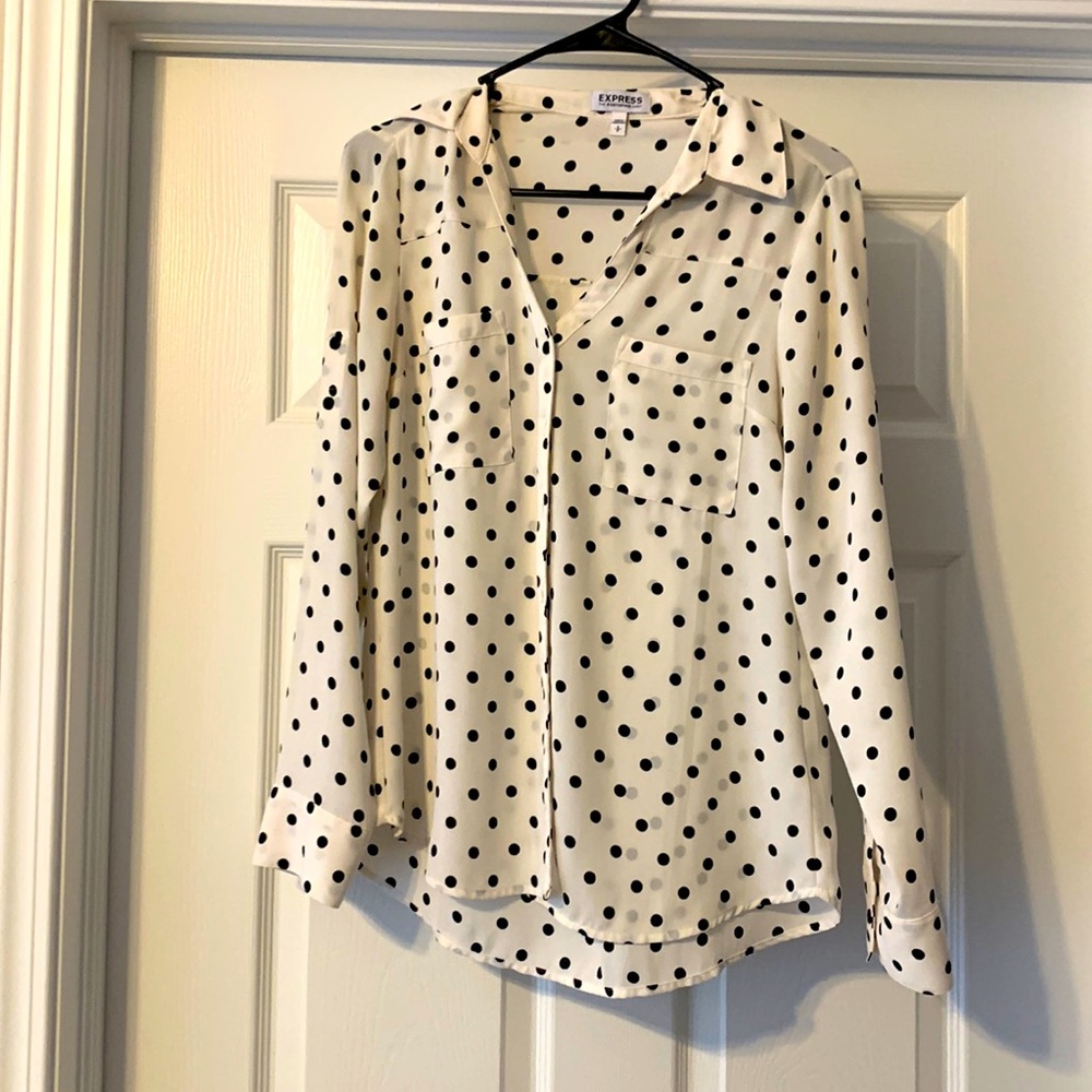 Express Portofino Polka Dot Button Up Blouse Long Sleeve S